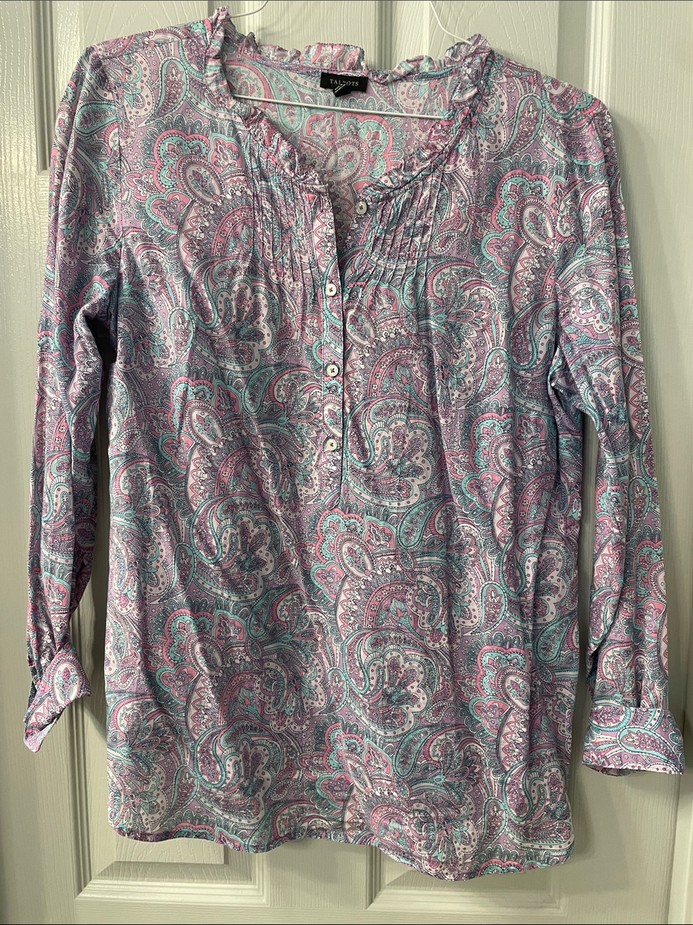 Talbots Pink & Teal Paisley Long-Sleeve Peasant Blouse